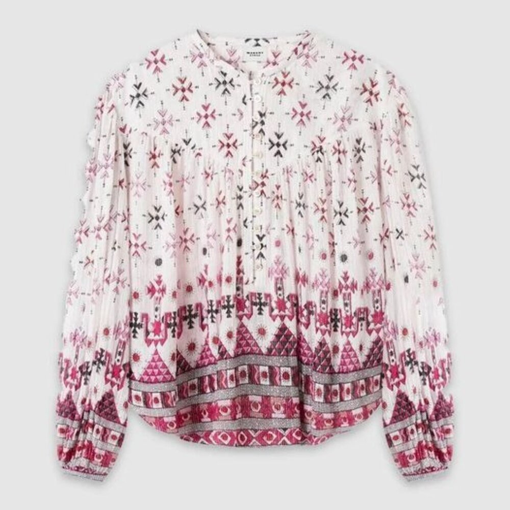 Isabel Marant Étoile‎ Salika Metallic Puff Sleeve Preppy Blouse Sz 38 (M)